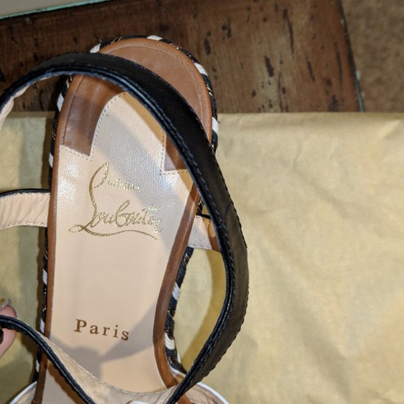 Christian Louboutin Lagoa 70 Platform Sandal Espadrilles 38 - Black/White 7.5 US - Picture 3 of 11